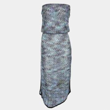 Pre Owned Missoni Mare Blue Zig Zag Rib knit Midi Dress M