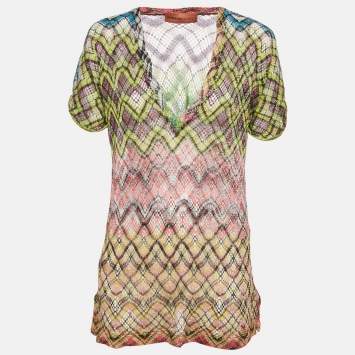 Pre Owned Missoni Mare Multicolor Zig Zag Lurex Knit Cover Up Dress S
