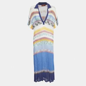 Pre Owned Missoni Mare Multicolor Patterned Knit Sheer Slit Detail Long Dress S