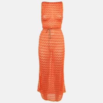 Pre Owned Missoni Mare Orange Knit Cover Up Maxi Dress S