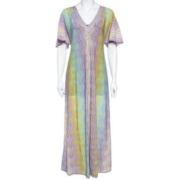 Pre Owned Missoni Mare Multicolored Lurex Knit V-Neck Maxi Dress M