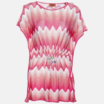Pre Owned Missoni Mare Pink Zig Zag Patterned Knit Tie Detail Top M