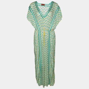 Pre Owned Missoni Mare Yellow & Green Knit Side Slit Detail Dress S