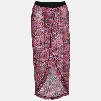 Pre Owned Missoni Mare Pink Knit Faux Wrap Asymmetric Skirt M