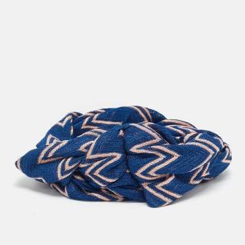 Pre Owned Missoni Blue/Pink Chevron Lurex Knit Headband One Size 