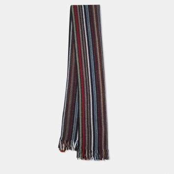 Pre Owned Missoni Black Striped Lurex Knit Fringed Stole