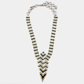 Pre Owned Missoni Enamel Silver Tone Geometric Shaped Long Necklace