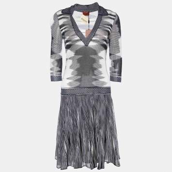 Pre Owned Missoni Black/White Patterned Jersey V Neck Short Dress M