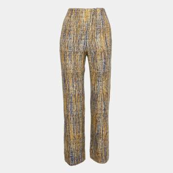 Pre Owned Missoni Yellow/Blue Patterned Wool Straight Leg Pants M