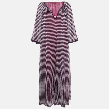 Missoni Purple Stripe Lurex Silk Knit Maxi Dress M