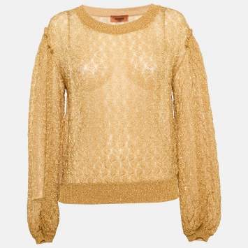 Missoni Gold Lurex Knit Textured Knit Crewneck Sweatshirt M
