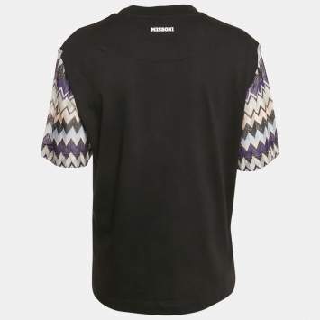 Missoni Black Zigzag Raschel Sleeve Jersey T-Shirt L