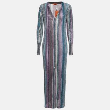 Missoni Blue Sequined Lured Knit Long Cardigan L