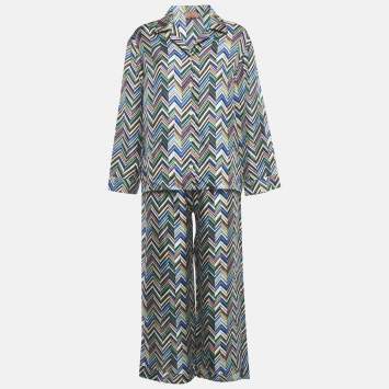 Pre Owned Missoni Multicolor Zig -Zag Silk Pajama Set M