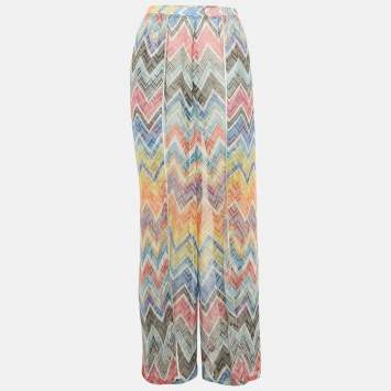 Pre Owned Missoni Multicolor Zigzag Lurex Knit Sheer Trousers M