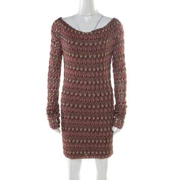 Pre Owned Missoni Burgundy Flame Patterned Knit  Off Shoulder Knit Dress M