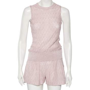 Pre Owned Missoni Pink Patterned Lurex Knit Sleeveless Top & Pleated Shorts Set S