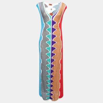 Pre Owned Missoni Multicolor Wave Pattern Knit Maxi Dress S