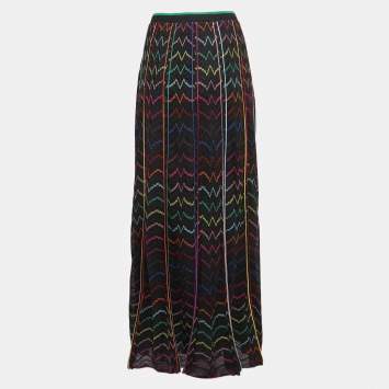Pre Owned Missoni Multicolor Chevron Patterned Knit Maxi Skirt L
