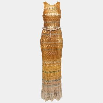 Pre Owned Missoni Metallic Gold Ombre Lurex Knit Sleeveless Long Dress M