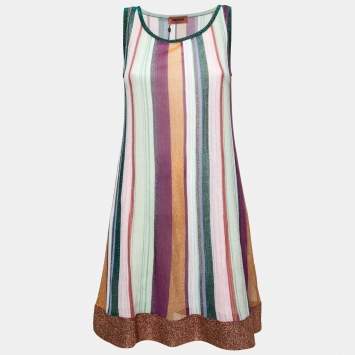 Pre Owned Missoni Multicolor Striped Lurex Sleeveless Mini Dress S