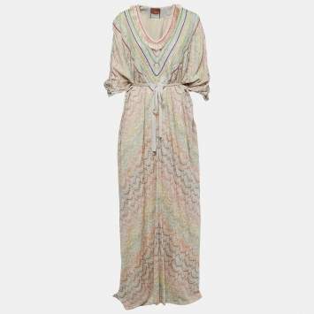 مملوكة مسبقًا Missoni Multicolor Lurex Knit V-Neck Maxi Kaftan L
