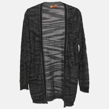 Pre Owned Missoni Black Patterned Lurex Knit Cardigan S