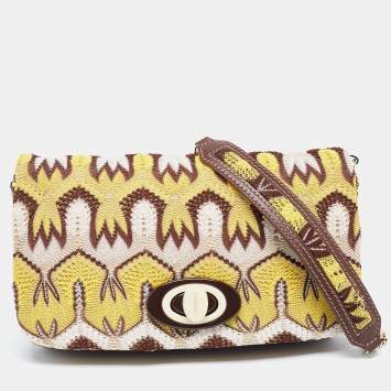 Pre Owned Missoni Tricolor Crochet Fabric and Leather Flap Shoulder Bag