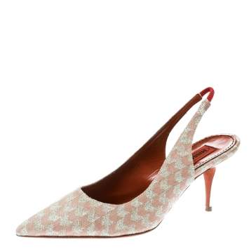 Pre Owned Missoni Peach Patterend Knit Fabric Pointed Toe Slingback Sandals Size 38.5