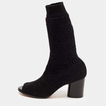 Pre Owned Missoni Black Terry Fabric Sock Peep Toe Booties Size 39.5