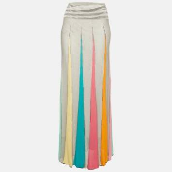 Pre Owned Missoni Sport Grey  Striped Knit Flared Maxi Skirt M