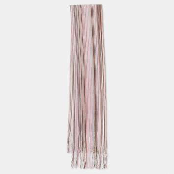 Pre Owned Missoni Pink Striped Lurex & Wool Fringed Stole 