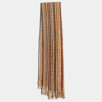 Pre Owned Missoni Brown Sequin Embellished Striped Wool Knit Stole 