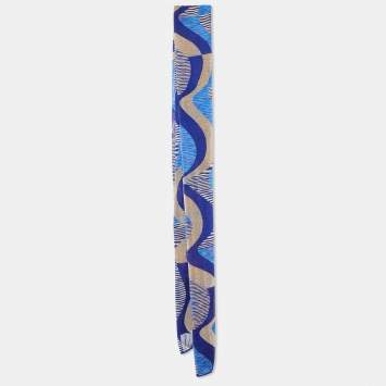 Pre Owned Missoni Blue Wavy Pattern Lurex Wool Stole 