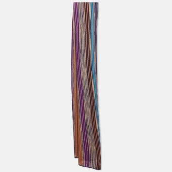 Pre Owned Missoni Blue Striped Wool Knit Shawl 