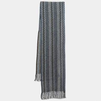 Pre Owned Missoni Multicolor Chevron Pattern Wool Knit Fringed Stole