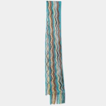 Pre Owned Missoni Multicolor Zig Zag Knit Fringed Scarf