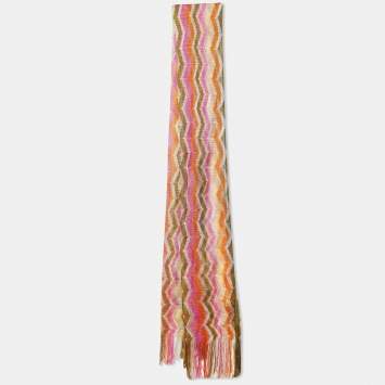 Pre Owned Missoni Multicolor Zig Zag Knit Fringed Scarf