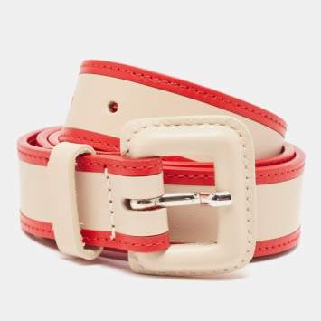 Pre Owned Missoni Red/Beige Stripe Leather Buckle Belt 85 CM