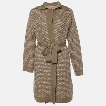 Pre Owned Missoni Brown Patterned Wool Knit Belted Cardigan M