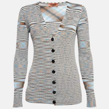 Pre Owned Missoni Blue Patterned Knit Cardigan M