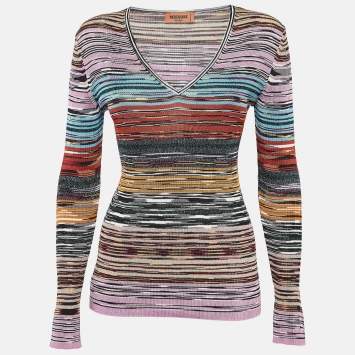 Pre Owned Missoni Multicolor Lurex Knit V-Neck Top M