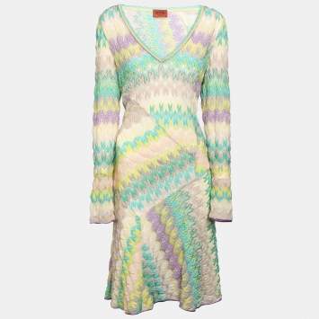 Pre Owned Missoni Multicolor Knit Long Sleeve Knee Length Dress L