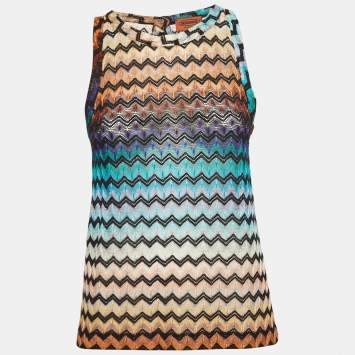 Pre Owned Missoni Multicolor Chevron Knit Sheer Tank Top M