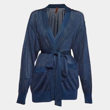 Pre Owned Missoni Blue Lurex Knit Open Front Cardigan M