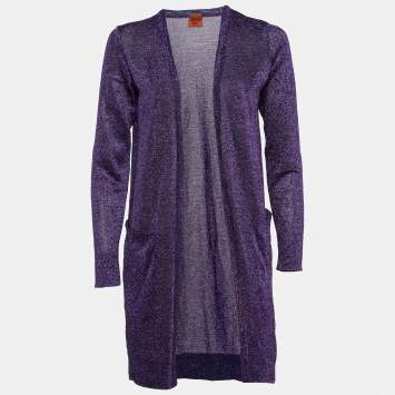 Pre Owned Missoni Purple Lurex Knit Long Front Open Cardigan S
