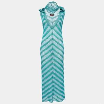 Pre Owned Missoni Green/Blue Lurex Knit Hooded Cover-Up S
