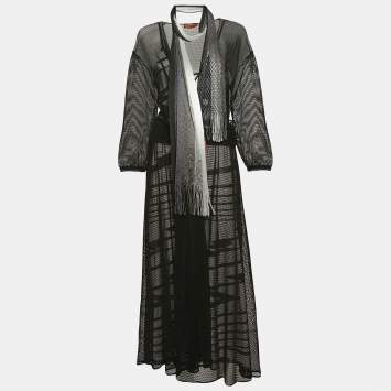 Pre Owned Missoni Black Mesh Wrap Style Maxi Dress With Scarf M