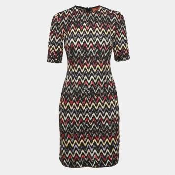 Pre Owned Misson Multicolor Chevron Pattern Knit Mini Dress S