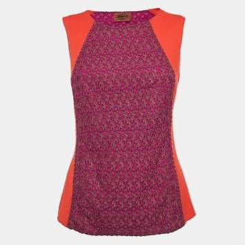 Pre Owned Missoni Red/Purple Wool Cut-and-Sew Sleeveless Top S